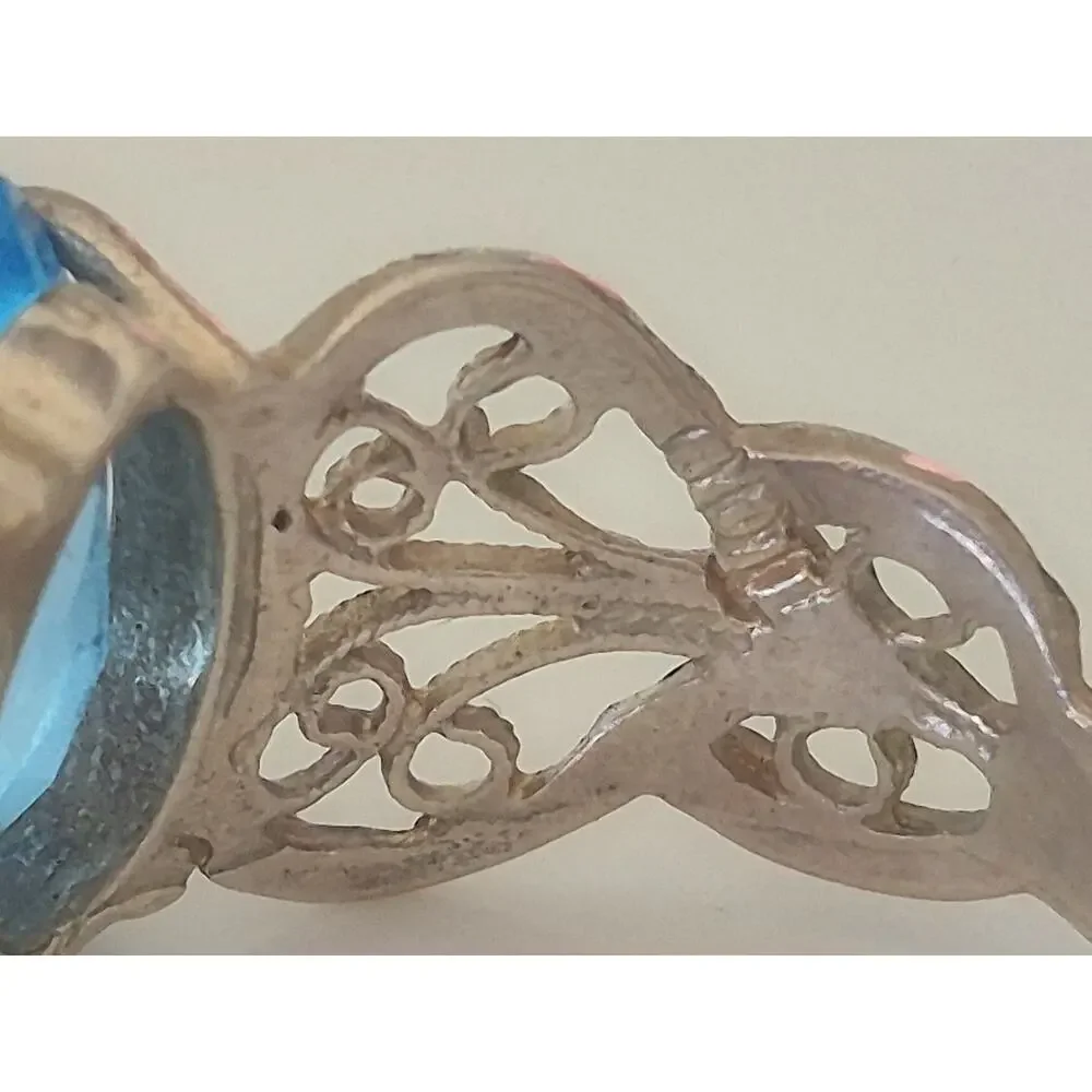 Vintage Topaz Marquise Sterling Silver Filigree Ring